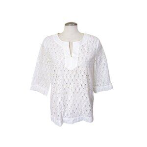 Liz Claiborne White Eyelet Blouse Womens Large Cotton Romantic Cottagecore